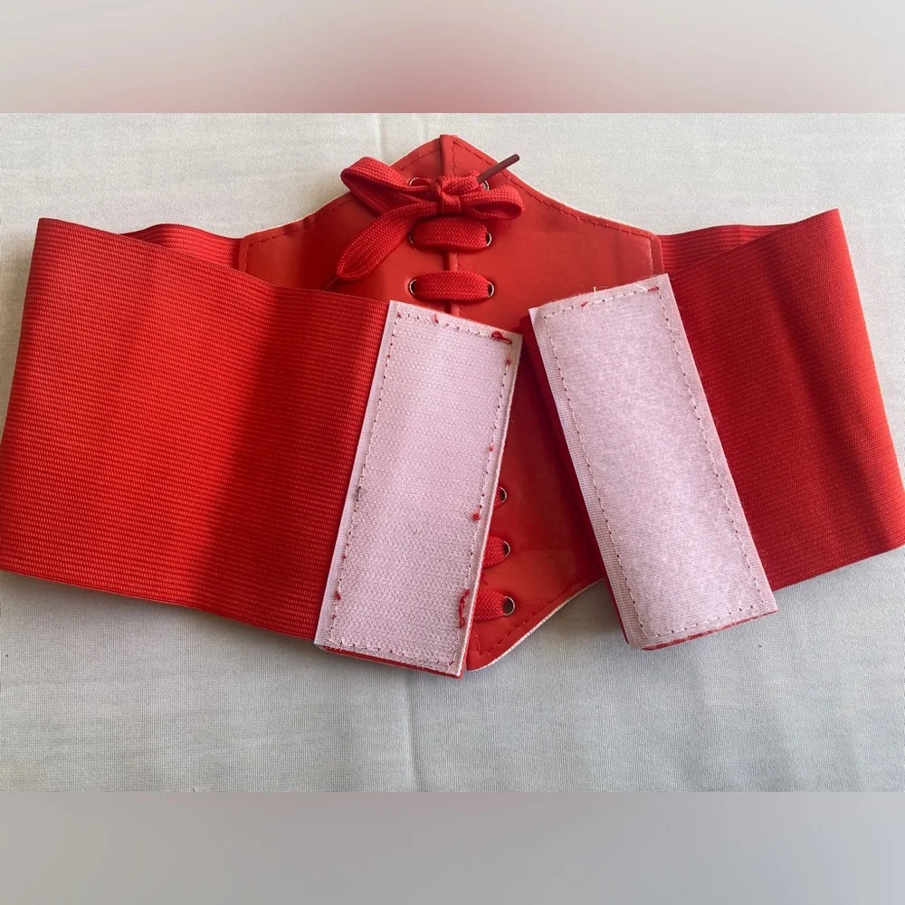Corset Style Wide Girdle Red Fashion Elastic‎ Faux Leather Skinny Elastic Belt